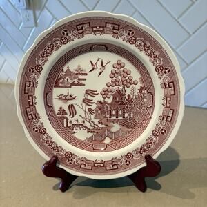 Spode Archive Willow Red Transferware Plate England Vintage 9”